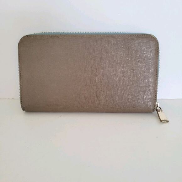 Furla Wallet Large Teal Blue Gray Two Block Genuine Leather Italian Zip Around - Picture 2 of 13